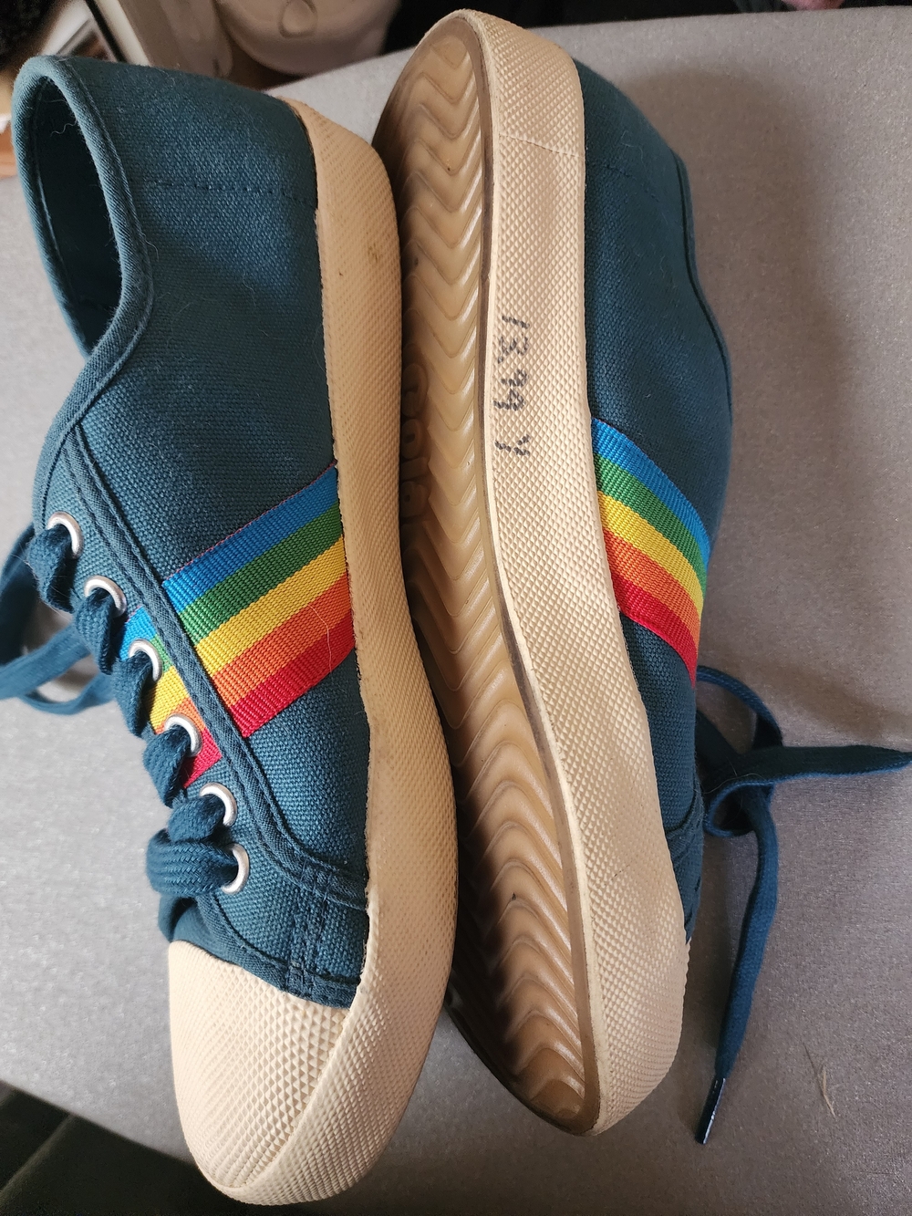 Gola Blue Canvas Sneakers with Rainbow Stripe - Picture 3 of 8
